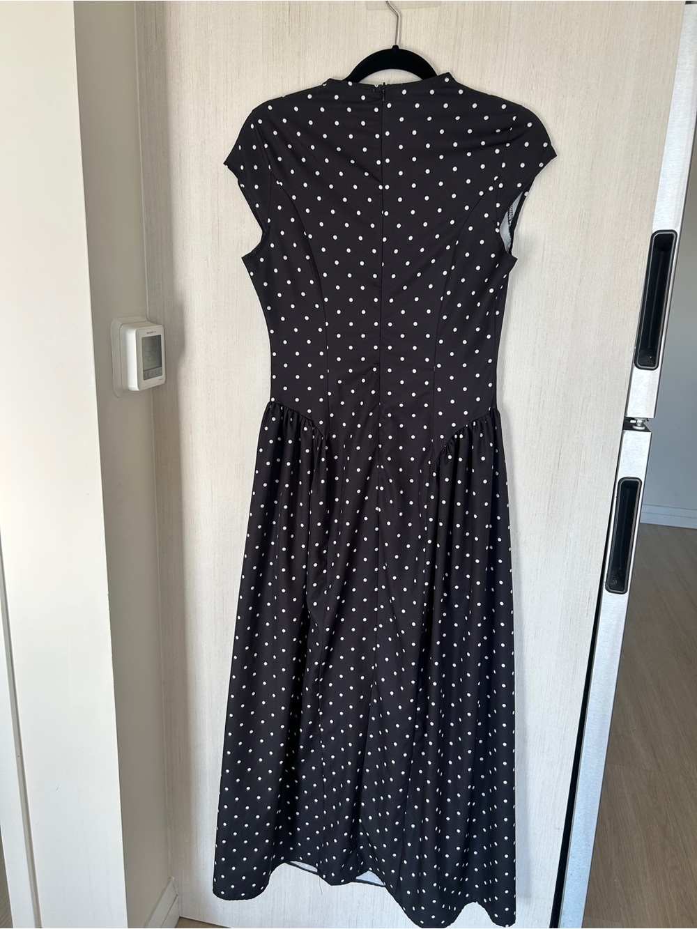 Polka Dot Mock Neck Basque Waist Midi Dress Size Medium - Picture 6 of 9